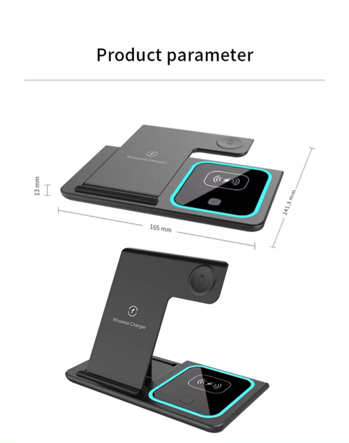 SMPO Foldable 3-in-1 Fast 15W Qi Wireless Charging Station for Smartphone, Watch & Wireless Earbuds