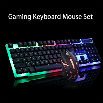 SMPO USB Wired Gaming Keyboard Mouse Glowing Set with Rainbow LED Backlit for PC Gamers