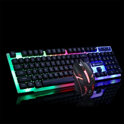 SMPO USB Wired Gaming Keyboard Mouse Glowing Set with Rainbow LED Backlit for PC Gamers