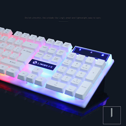 SMPO USB Wired Gaming Keyboard Mouse Glowing Set with Rainbow LED Backlit for PC Gamers