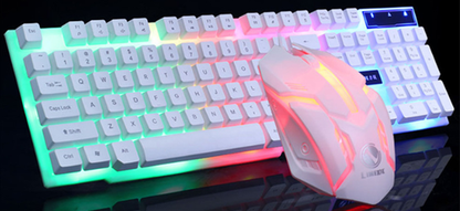 SMPO USB Wired Gaming Keyboard Mouse Glowing Set with Rainbow LED Backlit for PC Gamers
