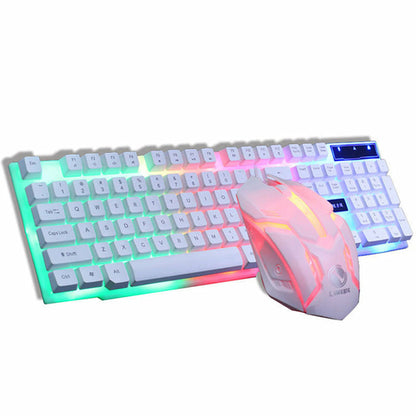 SMPO USB Wired Gaming Keyboard Mouse Glowing Set with Rainbow LED Backlit for PC Gamers