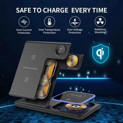 SMPO Foldable 3-in-1 Fast 15W Qi Wireless Charging Station for Smartphone, Watch & Wireless Earbuds