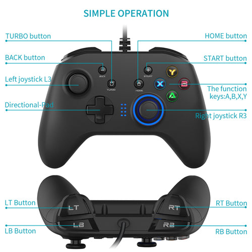 SMPO USB Wired Gaming Controller Gamepad with Immersive Dual-Vibration & High-Precision Joysticks