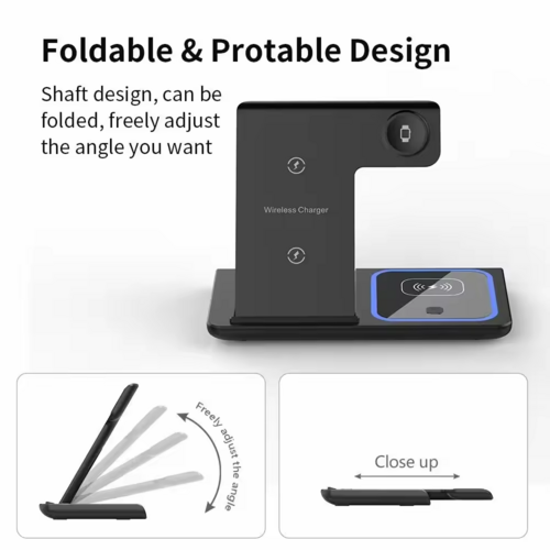 SMPO Foldable 3-in-1 Fast 15W Qi Wireless Charging Station for Smartphone, Watch & Wireless Earbuds