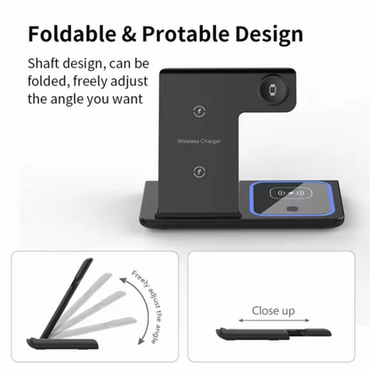SMPO Foldable 3-in-1 Fast 15W Qi Wireless Charging Station for Smartphone, Watch & Wireless Earbuds