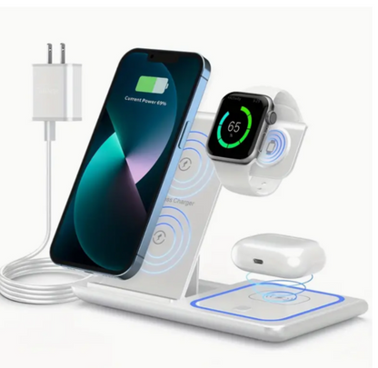 SMPO Foldable 3-in-1 Fast 15W Qi Wireless Charging Station for Smartphone, Watch & Wireless Earbuds